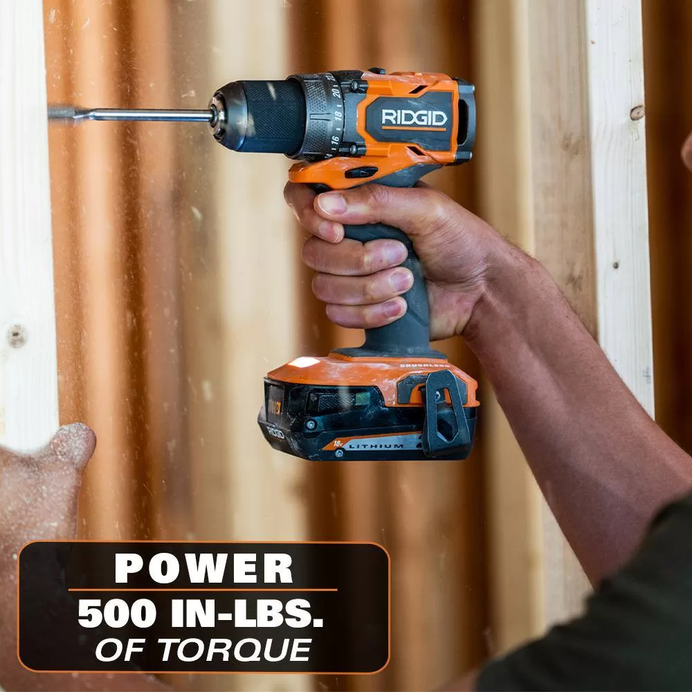 RIDGID 18V SubCompact Brushless Cordless 1/2 in. Drill/Driver Kit with (2) 2.0 Ah Batteries, Charger, and Tool Bag