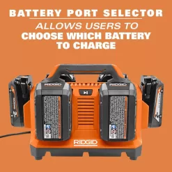 RIDGID AC86096-AC87004P 18V 6-Port Sequential Charger with 4.0 Ah Lithium-Ion Battery (2-Pack)