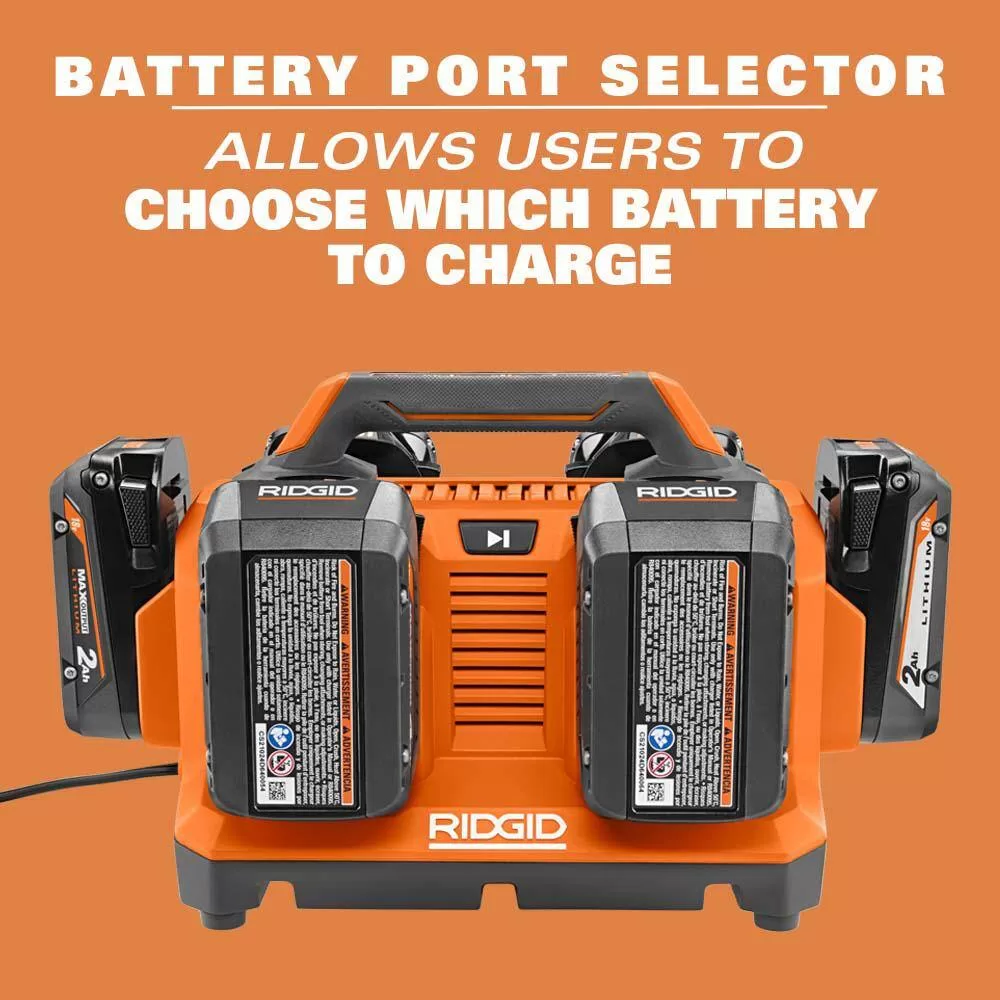 RIDGID AC86096-AC87004P 18V 6-Port Sequential Charger with 4.0 Ah Lithium-Ion Battery (2-Pack)