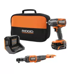 RIDGID R86012K-R866011B 18V Brushless Cordless 2-Tool Combo Kit w/ 1/2 in. Impact Wrench, 3/8 in. Ratchet, 4.0 Ah MAX Output Battery and Charger