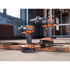 RIDGID R9208 18V Brushless Cordless 2-Tool Combo Kit with Hammer Drill, Impact Driver, (2) Batteries, Charger, and Bag