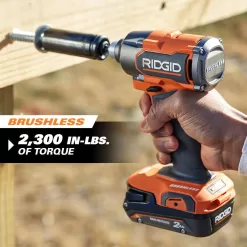 RIDGID R9208 18V Brushless Cordless 2-Tool Combo Kit with Hammer Drill, Impact Driver, (2) Batteries, Charger, and Bag
