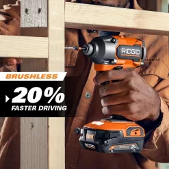 RIDGID R9208 18V Brushless Cordless 2-Tool Combo Kit with Hammer Drill, Impact Driver, (2) Batteries, Charger, and Bag
