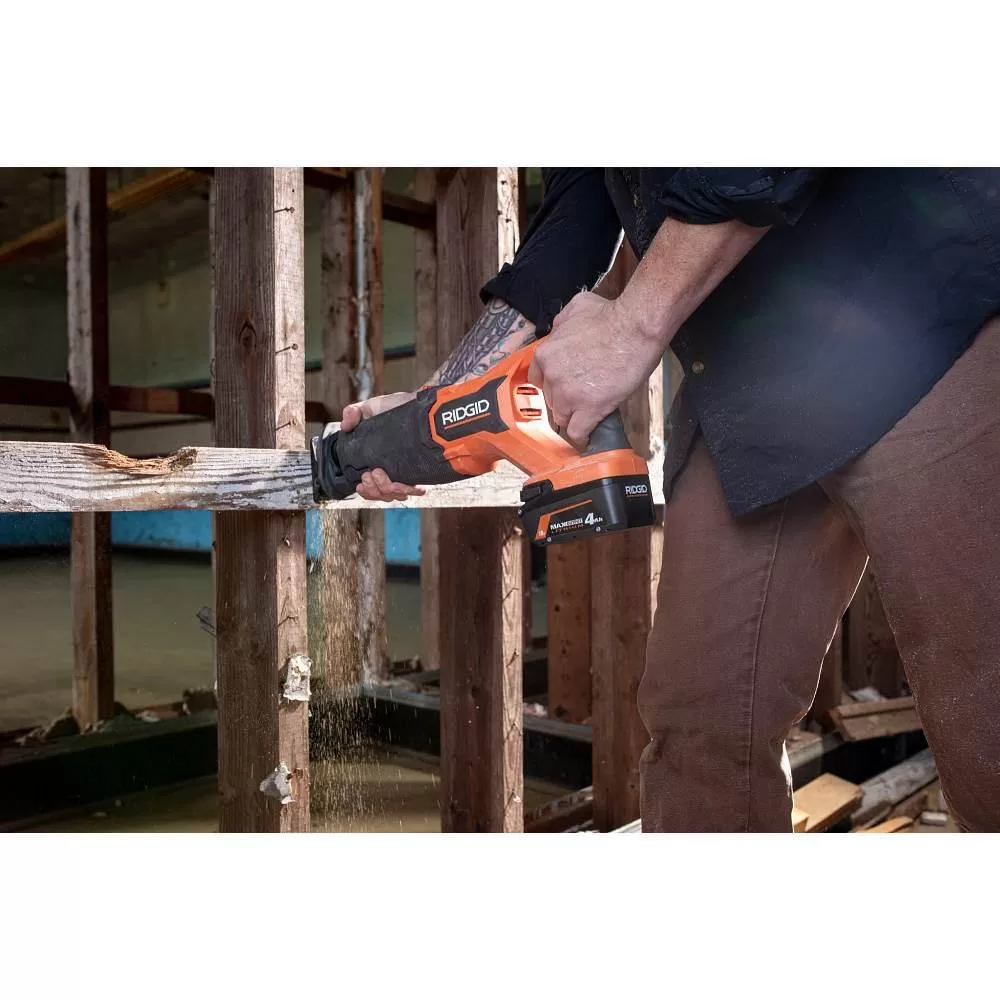 RIDGID R8647B-AC840040 18V Brushless Cordless Reciprocating Saw Kit with 18V 4.0 Ah MAX Output Lithium-Ion Battery