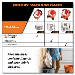 RIDGID High-Efficiency Size C Dust Collection Bags for 3 to 4.5 Gallon and HD06001 RIDGID Wet/Dry Shop Vacuums (12-Pack)