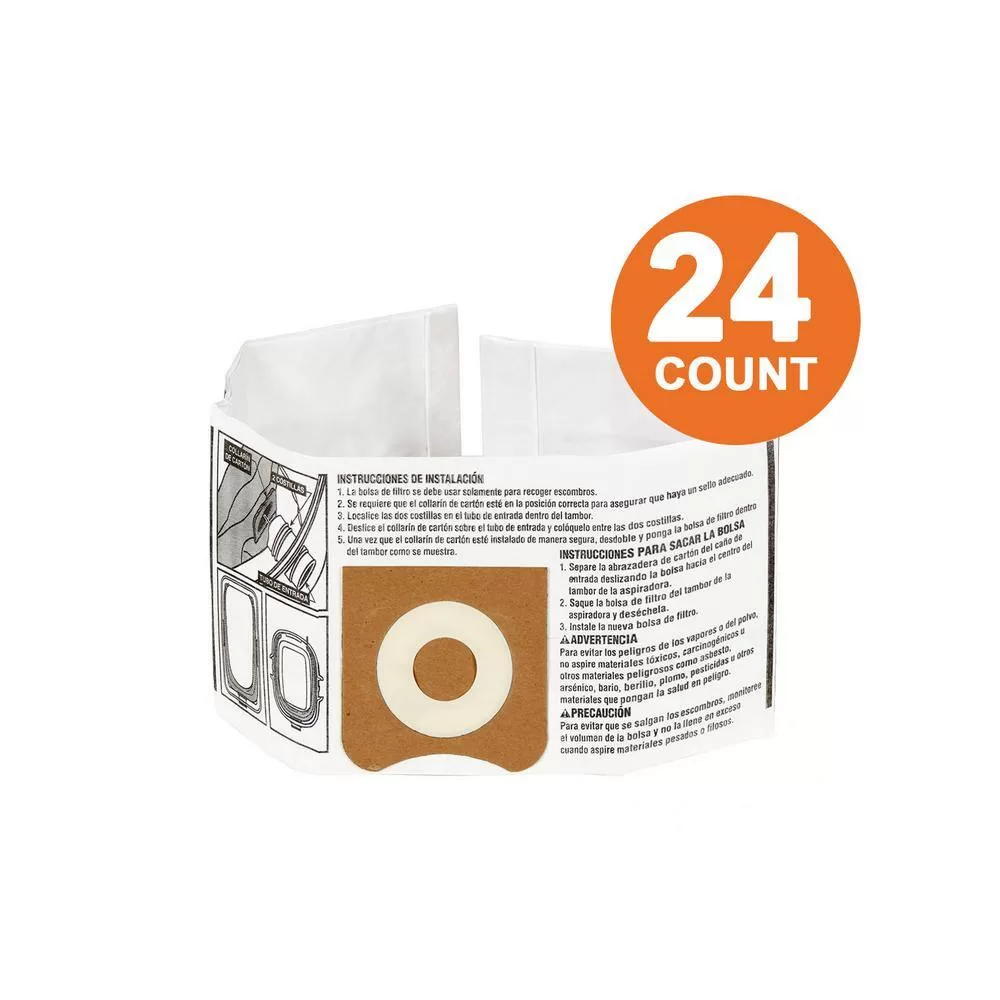 RIDGID VF3501C High-Efficiency Size C Dust Collection Bags for 3 to 4.5 Gallon and HD06001 RIDGID Wet/Dry Shop Vacuums (24-Pack)