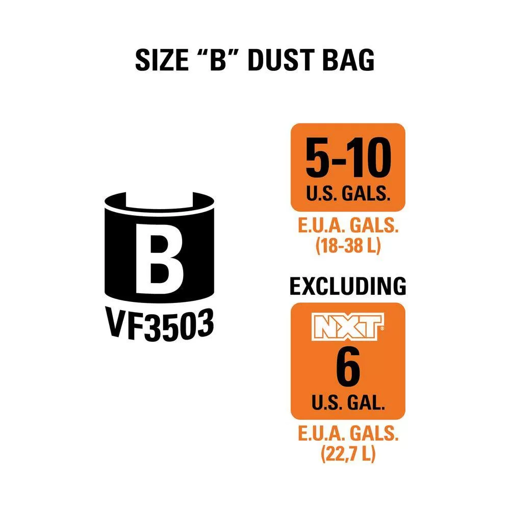 RIDGID VF3503B High-Eff. Size B Dust Collection Bags for 5-8 Gal. Shop-Vac Branded Vacs, 5-10 Gal. RIDGID Vacs, except HD0600 (12-Pack)