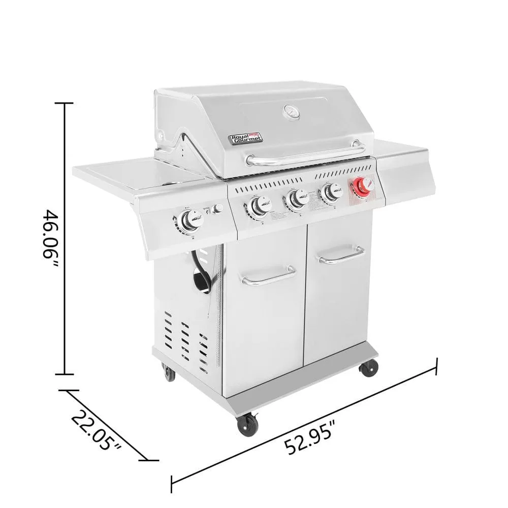 Royal Gourmet GA4402S 4-Burner Propane Gas Grill in Stainless Steel with Sear Burner and Side Burner