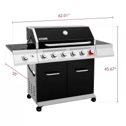 Royal Gourmet GA6402H 6-Burner BBQ Liquid Propane Gas Grill with Sear Burner and Side Burner, 74,000 BTU, Cabinet Style Grill in Black
