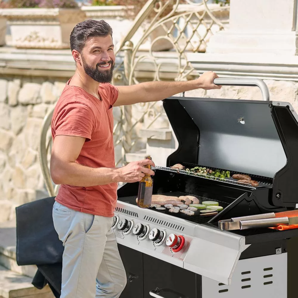 Royal Gourmet GA6402H 6-Burner BBQ Liquid Propane Gas Grill with Sear Burner and Side Burner, 74,000 BTU, Cabinet Style Grill in Black