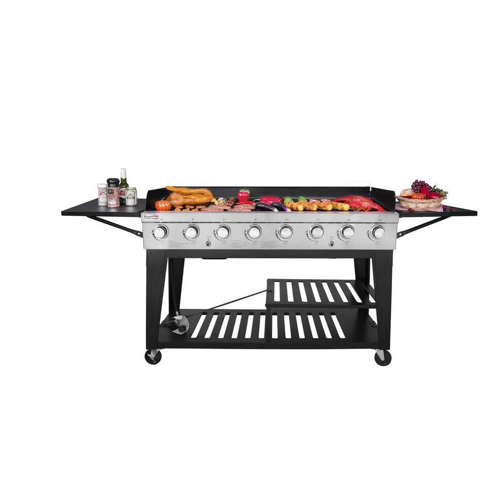 Royal Gourmet GB8000C 8-Burner Event Propane Gas Grill in Black with 2 Folding Side Tables with Cover