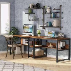 TRIBESIGNS WAY TO ORIGIN Halssey 78.74 in. Rectangular Brown Wood Writing Desk with Shelves