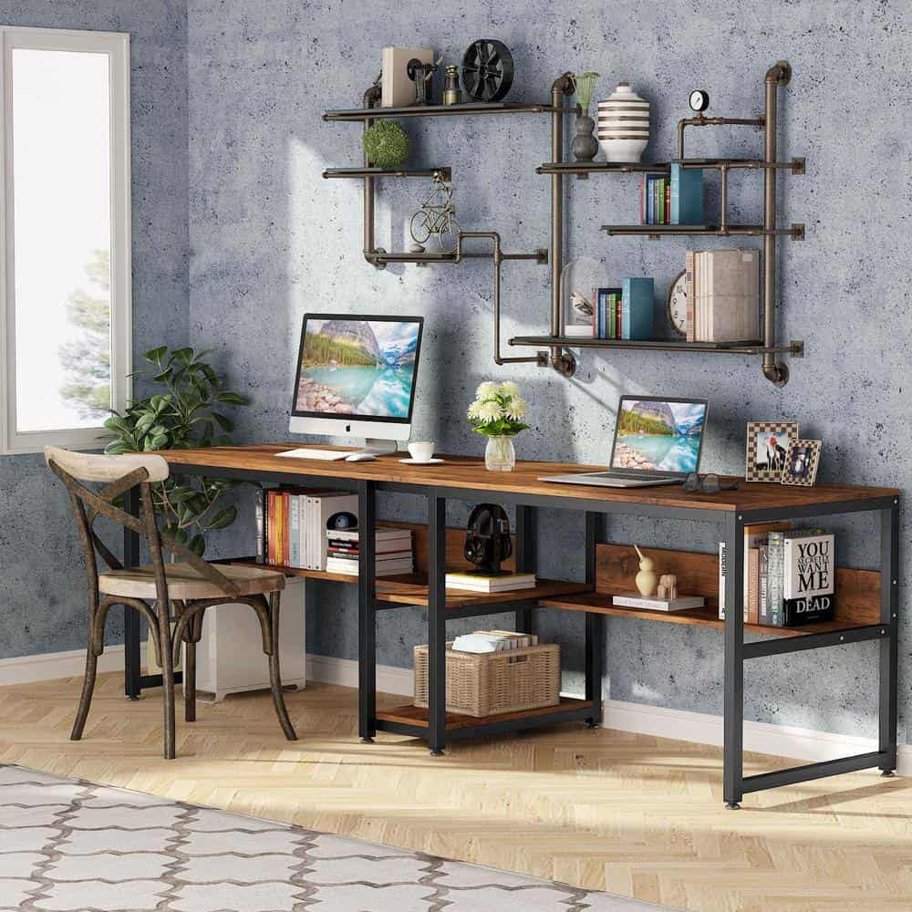 TRIBESIGNS WAY TO ORIGIN Halssey 78.74 in. Rectangular Brown Wood Writing Desk with Shelves