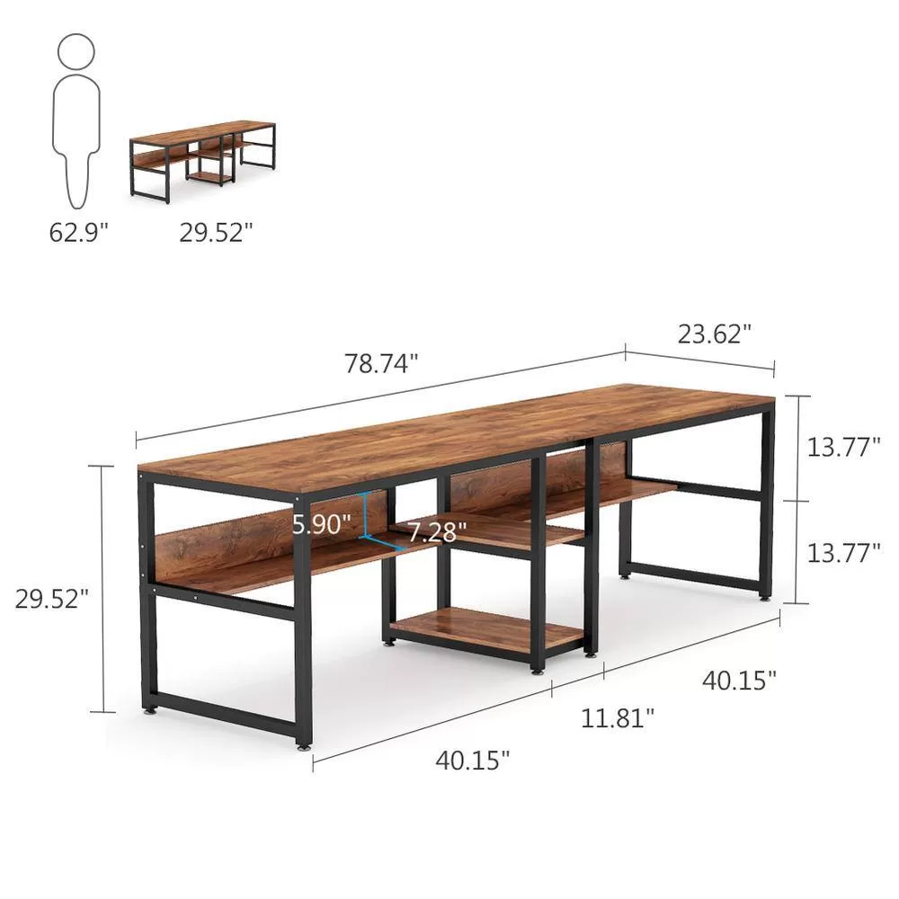 TRIBESIGNS WAY TO ORIGIN Halssey 78.74 in. Rectangular Brown Wood Writing Desk with Shelves