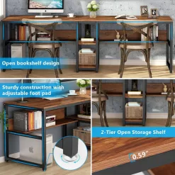 TRIBESIGNS WAY TO ORIGIN Halssey 78.74 in. Rectangular Brown Wood Writing Desk with Shelves