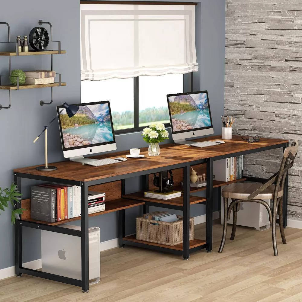 TRIBESIGNS WAY TO ORIGIN Halssey 78.74 in. Rectangular Brown Wood Writing Desk with Shelves