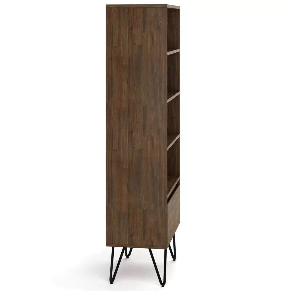 Simpli Home Chase 63.8 in. H Rustic Natural Aged Brown Solid Acacia Wood 4-Shelf Tall Bookcase