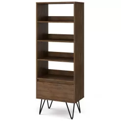 Simpli Home Chase 63.8 in. H Rustic Natural Aged Brown Solid Acacia Wood 4-Shelf Tall Bookcase