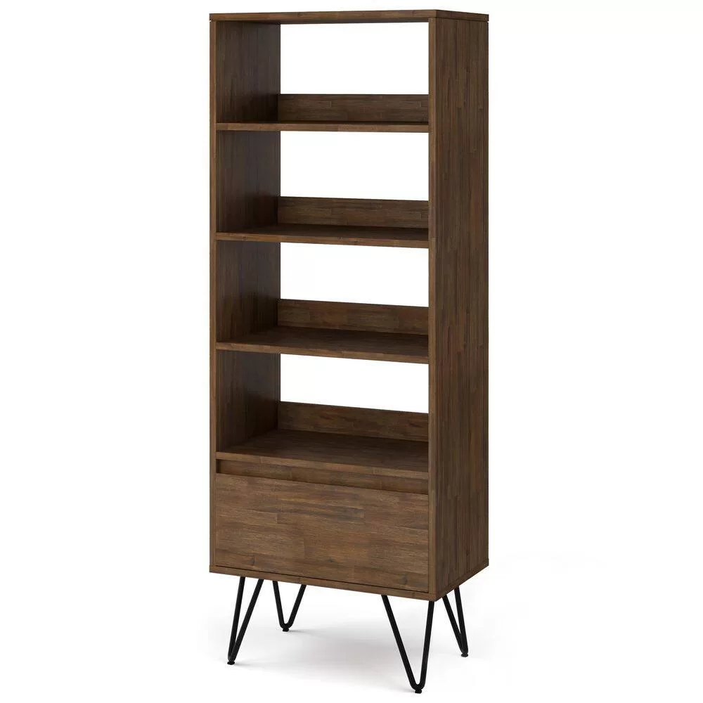 Simpli Home Chase 63.8 in. H Rustic Natural Aged Brown Solid Acacia Wood 4-Shelf Tall Bookcase