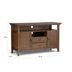 Simpli Home Redmond Solid Wood 54 in. Wide Transitional TV Media Stand in Rustic Natural Aged Brown for TVs up to 60 in.