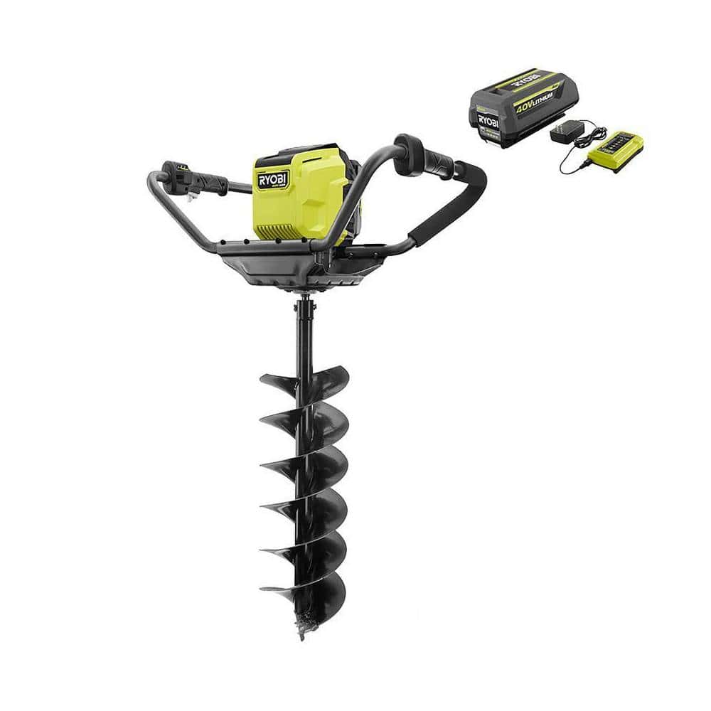 RYOBI RY40710VNM 40V HP Brushless Cordless Earth Auger with 8 in. Bit with 4.0 Ah Battery and Charger