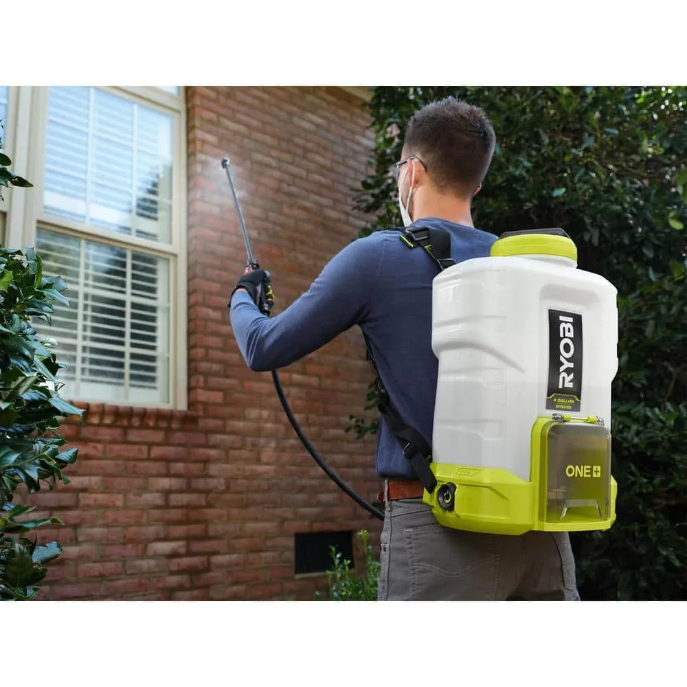 RYOBI P2860 ONE+ 18V Cordless Battery 4 Gal. Backpack Chemical Sprayer with 2.0 Ah Battery and Charger