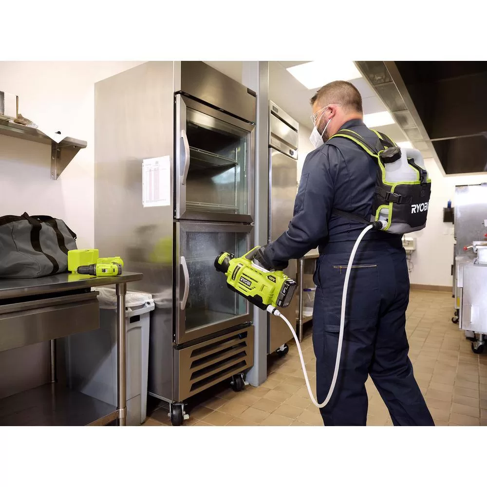 RYOBI P2870-A14 ONE+ 18V Cordless Electrostatic 1 Gal. Sprayer w/ Extra (2) Med. & (1) High Nozzles, (2) 2.0 Ah Batteries, & (1) Charger