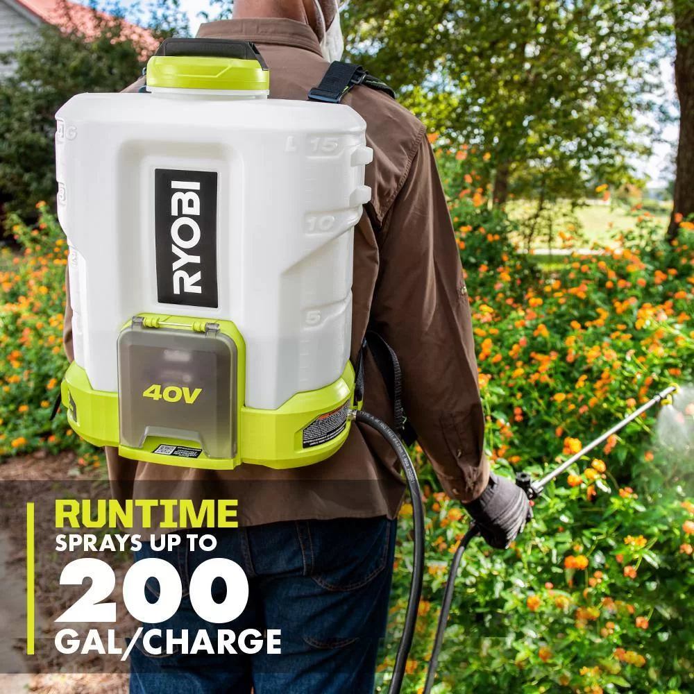 RYOBI RY40310-CMB1 40V Cordless Battery 4 Gal. Backpack Chemical Sprayer (2-Tool) with 2.0 Ah Battery and Charger