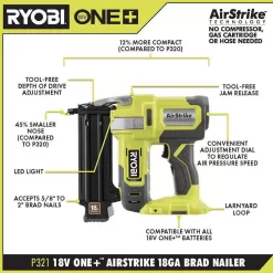 RYOBI P321-P326-PSK005 ONE+ 18V Cordless 18-Gauge Brad Nailer with 16-Gauge Straight Finish Nailer, 2.0 Ah Battery, and Charger