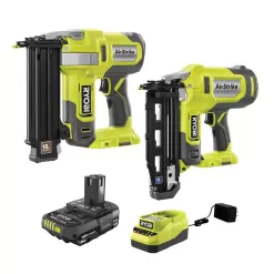 RYOBI P321-P326-PSK005 ONE+ 18V Cordless 18-Gauge Brad Nailer with 16-Gauge Straight Finish Nailer, 2.0 Ah Battery, and Charger
