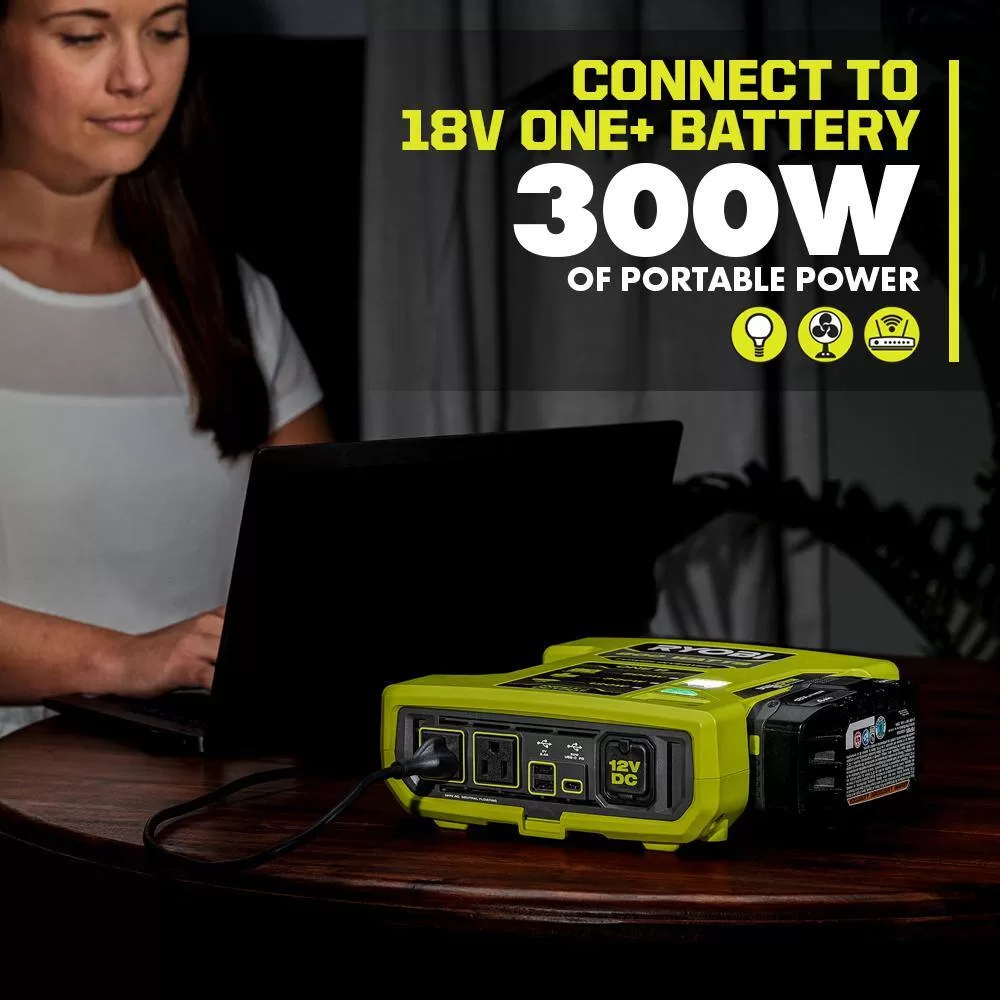 RYOBI ONE+ 18V 800-Watt Max 12V Automotive Power Inverter with Dual USB Ports