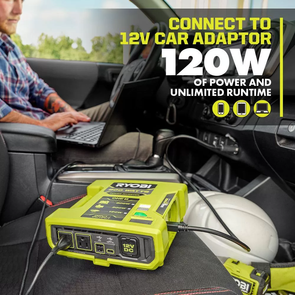 RYOBI ONE+ 18V 800-Watt Max 12V Automotive Power Inverter with Dual USB Ports