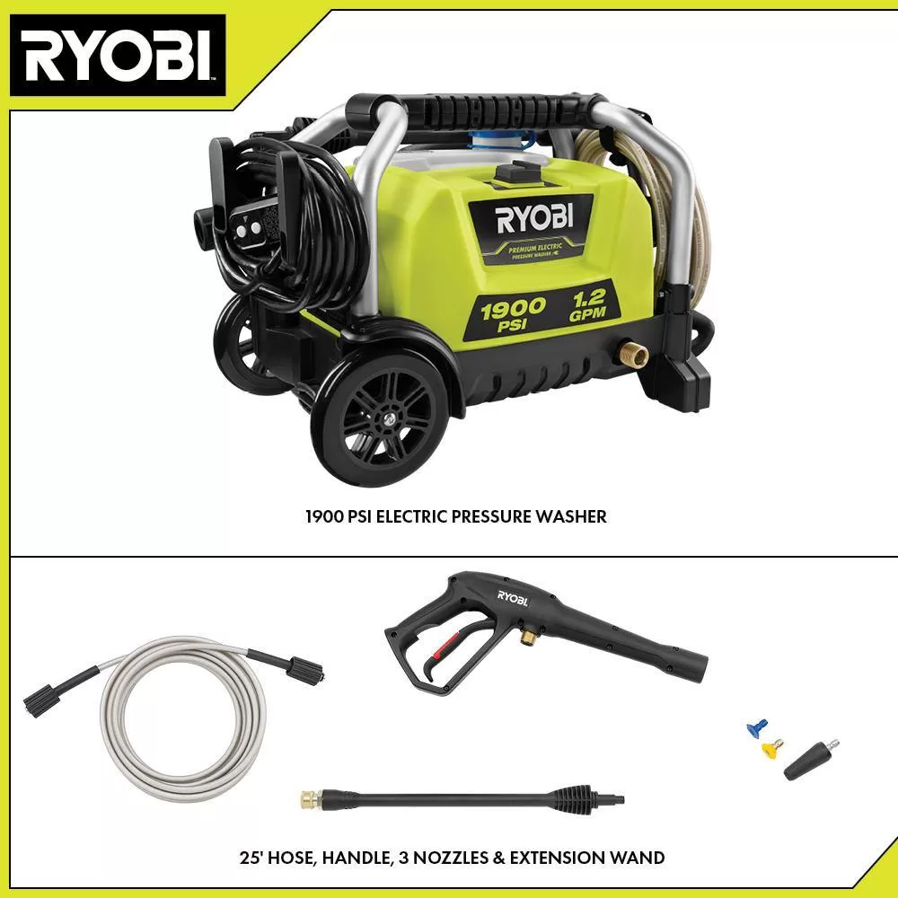 RYOBI Electric Pressure Washer with 1900 PSI and 1.2 GPM