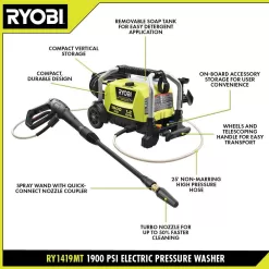 RYOBI Electric Pressure Washer with 1900 PSI and 1.2 GPM