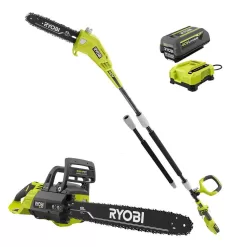 RYOBI RY40580-PS 40V HP Brushless 18 in. Cordless Battery Chainsaw and 10 in. Cordless Battery Pole Saw with 5.0 Ah Battery and Charger