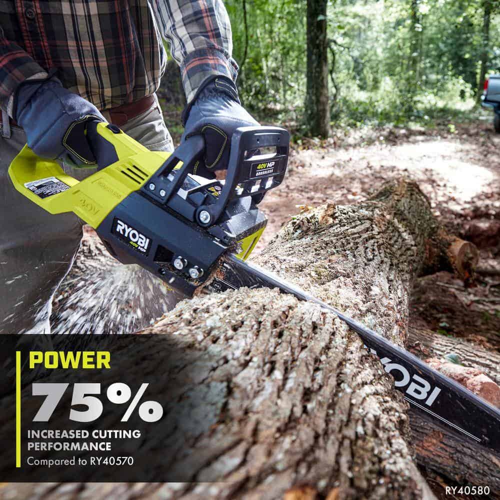 RYOBI RY40580-PS 40V HP Brushless 18 in. Cordless Battery Chainsaw and 10 in. Cordless Battery Pole Saw with 5.0 Ah Battery and Charger