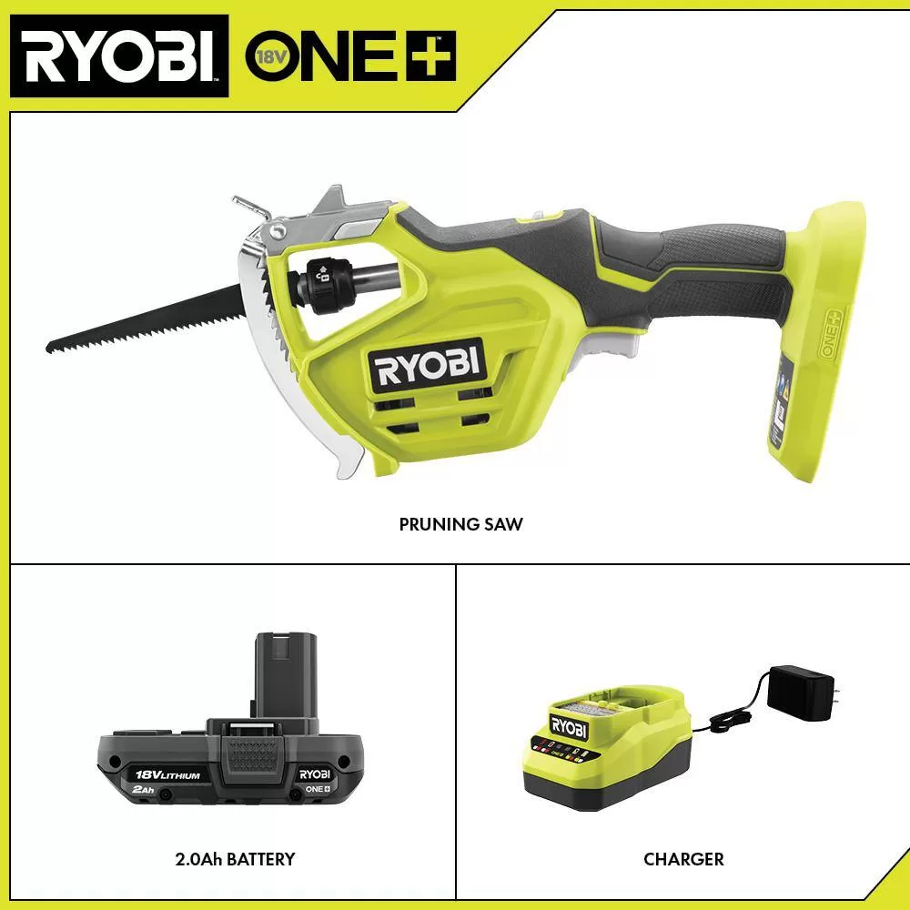 RYOBI P2530 ONE+ 18V Electric Cordless Pruning Reciprocating Saw with 2.0 Ah Battery and Charger