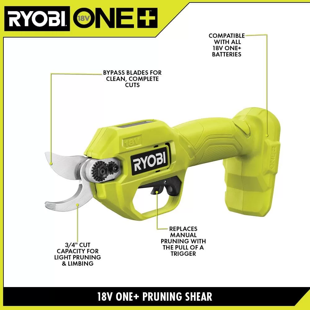RYOBI P2540 ONE+ 18V Cordless Pruner with 2.0 Ah Battery and Charger