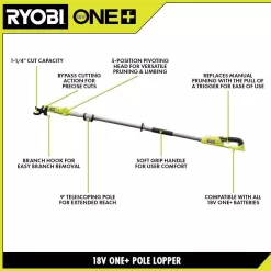 RYOBI P2540-LP ONE+ 18V Cordless Pruner and Cordless Pole Lopper with 2.0 Ah Battery and Charger
