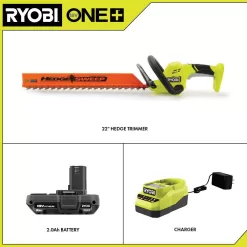 RYOBI P2690 ONE+ 18V 22 in. Lithium-Ion Cordless Hedge Trimmer with 2.0 Ah Battery and Charger