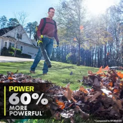 RYOBI RY404170 40V HP Brushless Whisper Series 165 MPH 730 CFM Cordless Battery Backpack Blower with (2) 6.0 Ah Batteries and Charger