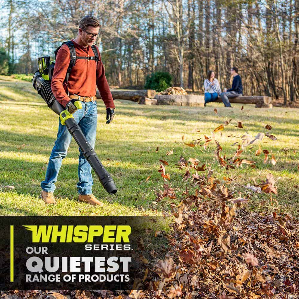RYOBI RY404170 40V HP Brushless Whisper Series 165 MPH 730 CFM Cordless Battery Backpack Blower with (2) 6.0 Ah Batteries and Charger