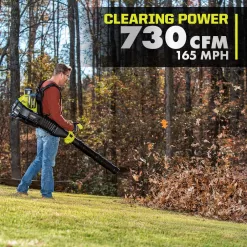 RYOBI RY404170 40V HP Brushless Whisper Series 165 MPH 730 CFM Cordless Battery Backpack Blower with (2) 6.0 Ah Batteries and Charger