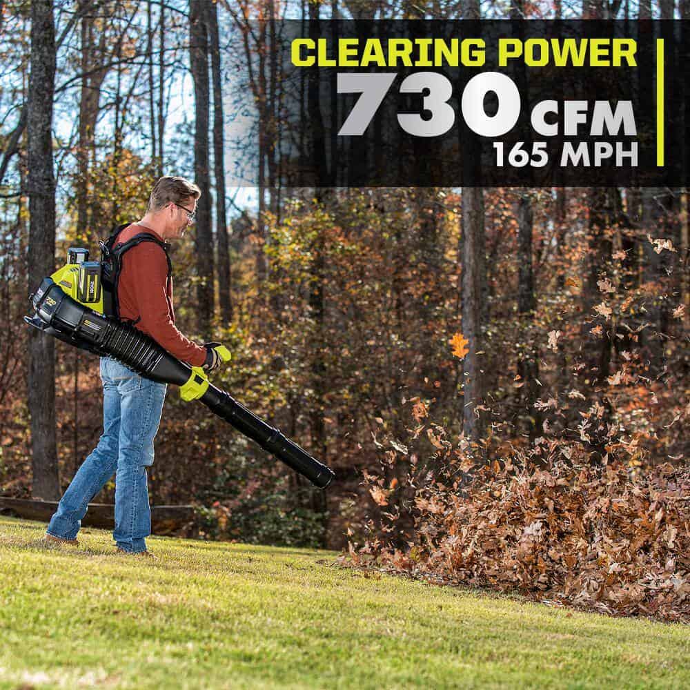 RYOBI RY404170 40V HP Brushless Whisper Series 165 MPH 730 CFM Cordless Battery Backpack Blower with (2) 6.0 Ah Batteries and Charger