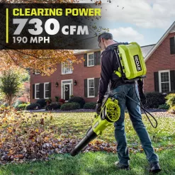 RYOBI RY404180 40V HP Brushless Whisper Series 190 MPH 730 CFM Blower and Backpack Battery w/ (2) 6.0 Ah Batteries & Charger