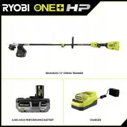 RYOBI P20220 ONE+ HP 18V Brushless 15 in. Attachment Capable String Trimmer with 6.0 Ah Battery and Charger