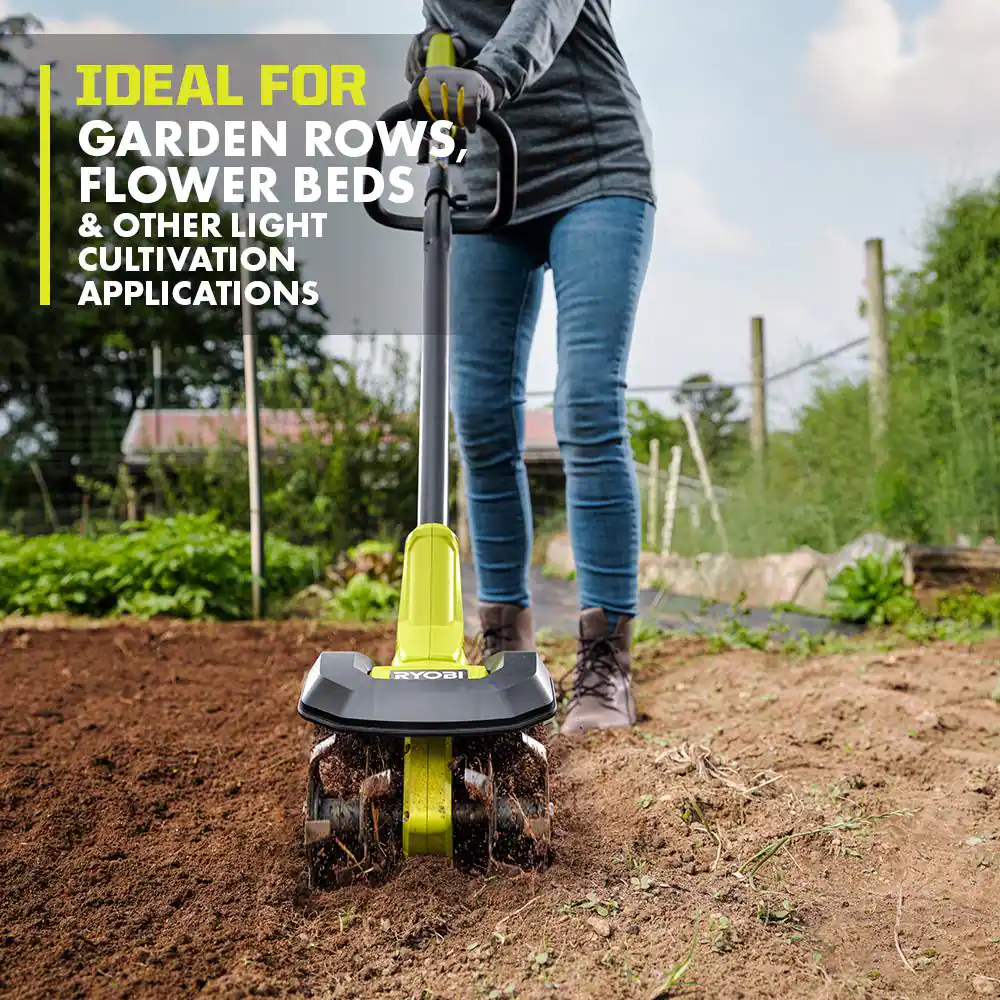 RYOBI ONE+ 18V 8 in. Cordless Cultivator with 4.0 Ah Battery and Charger