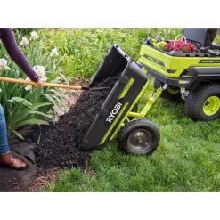 RYOBI ACRM025 500 lb. 7.5 cu. ft. Tow-Behind Utility Dump Cart with Universal Hitch for Riding Mower, Lawn Tractor & Zero Turn Mower