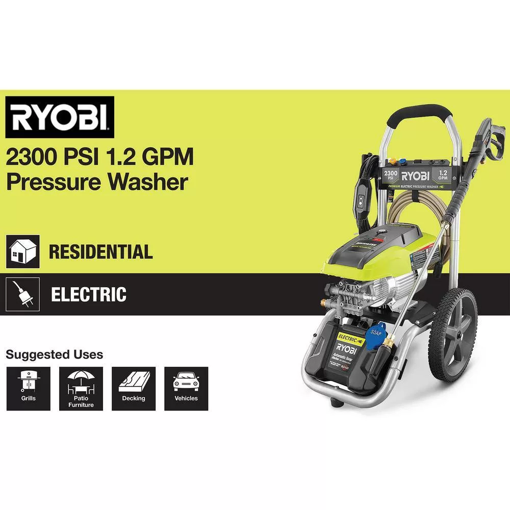 RYOBI RY142300-SC 2300 PSI 1.2 GPM High Performance Corded Electric Pressure Washer with 12 in. Surface Cleaner