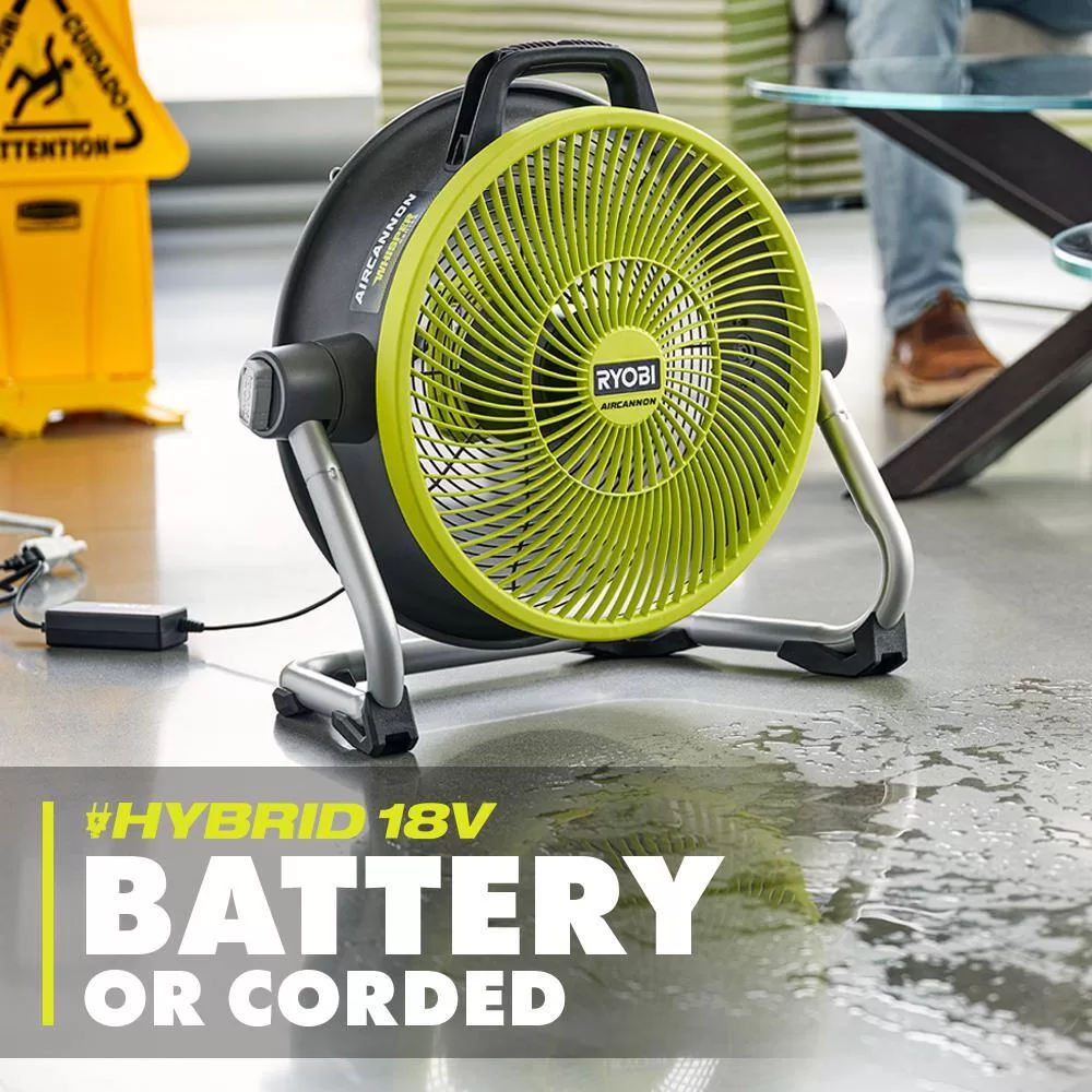 RYOBI PCL813B ONE+ 18V Cordless Hybrid WHISPER SERIES 14 in. Air Cannon Fan (Tool Only)
